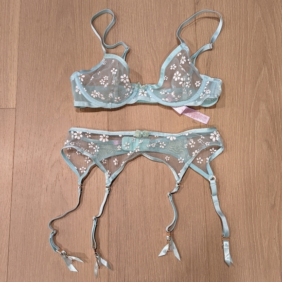 Savage X Fenty Other - Sheer Floral Lingerie Set in Light Blue